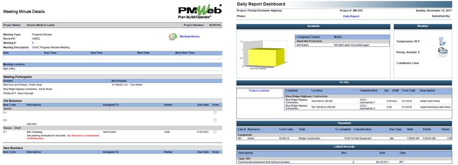 PMWeb 7 Meeting Minute Details
Daily Report Dashboard
