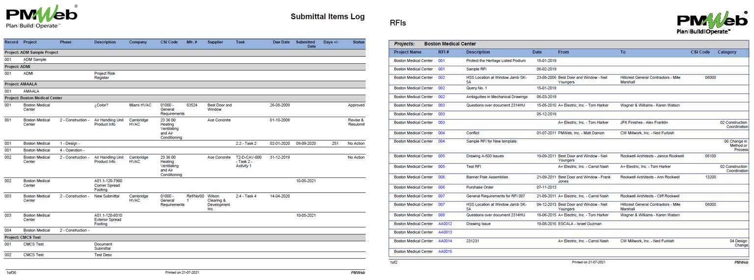 PMWeb 7 Submittal Items
RFIs