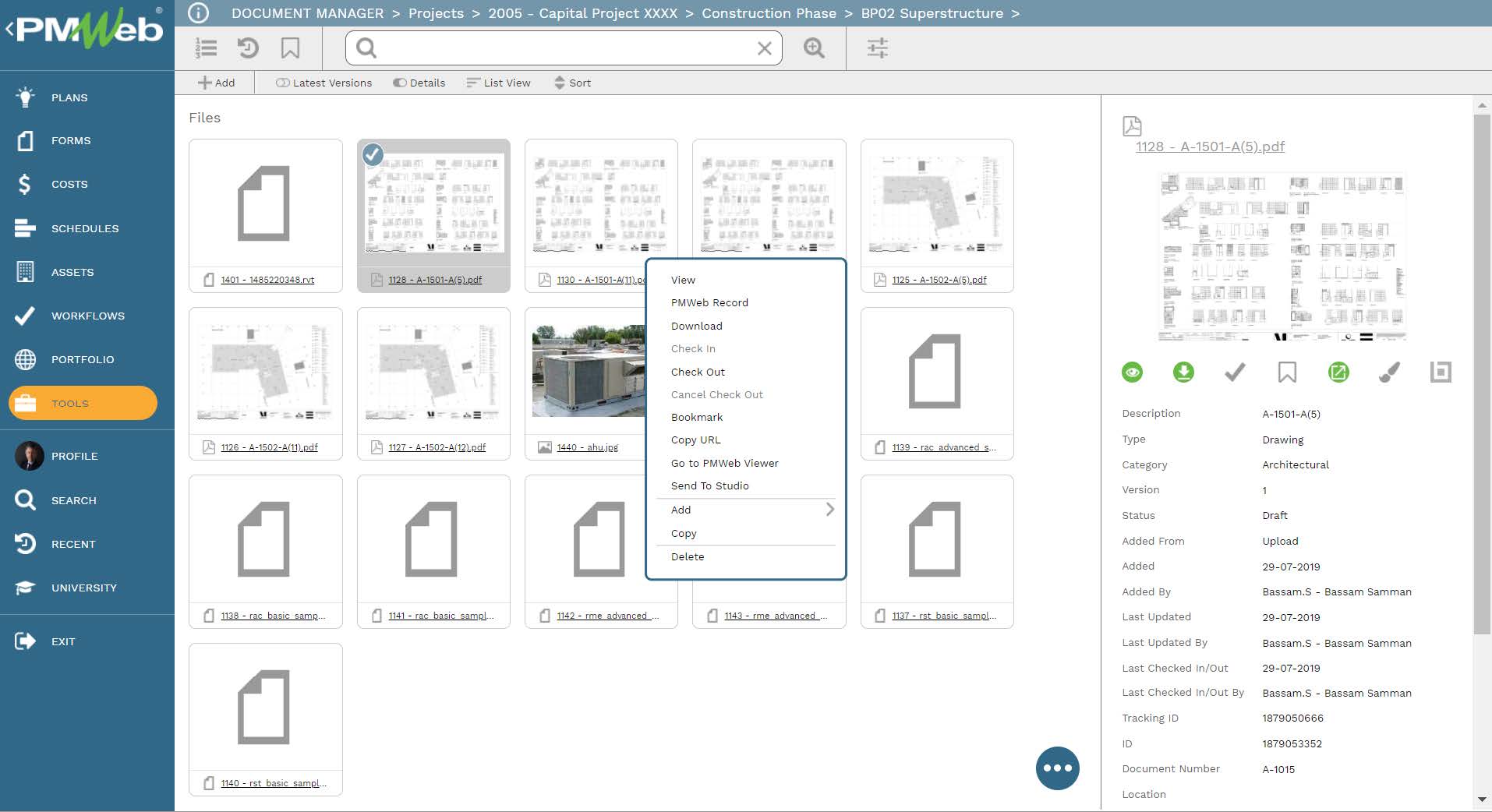 PMWeb 7 Document Manager Projects Capital Projects Construction Phase BP02 Superstructure