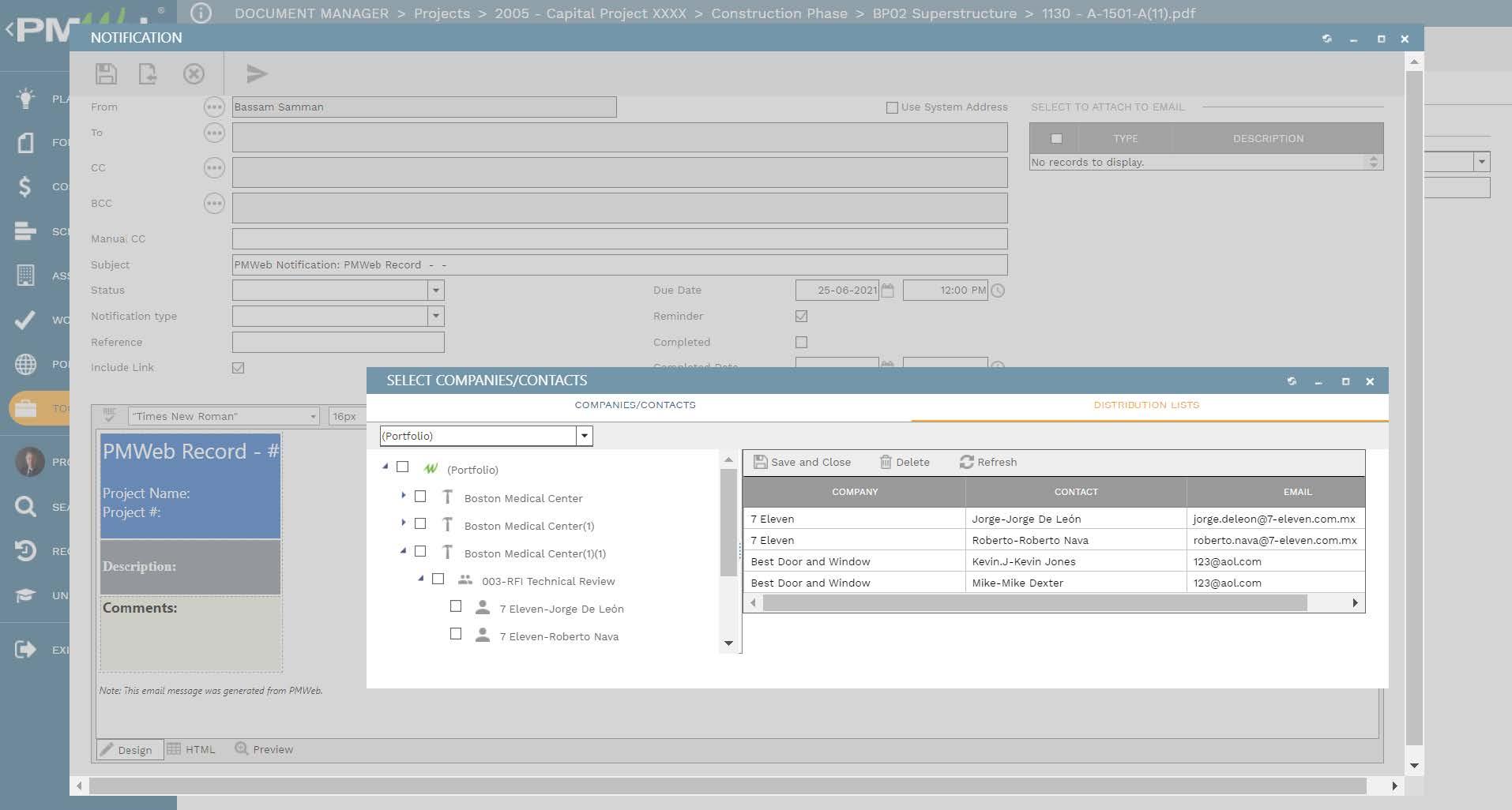 PMWeb 7 7 Document Manager Projects Capital Project Construction Phase BP02 Superstructure 
Notification 