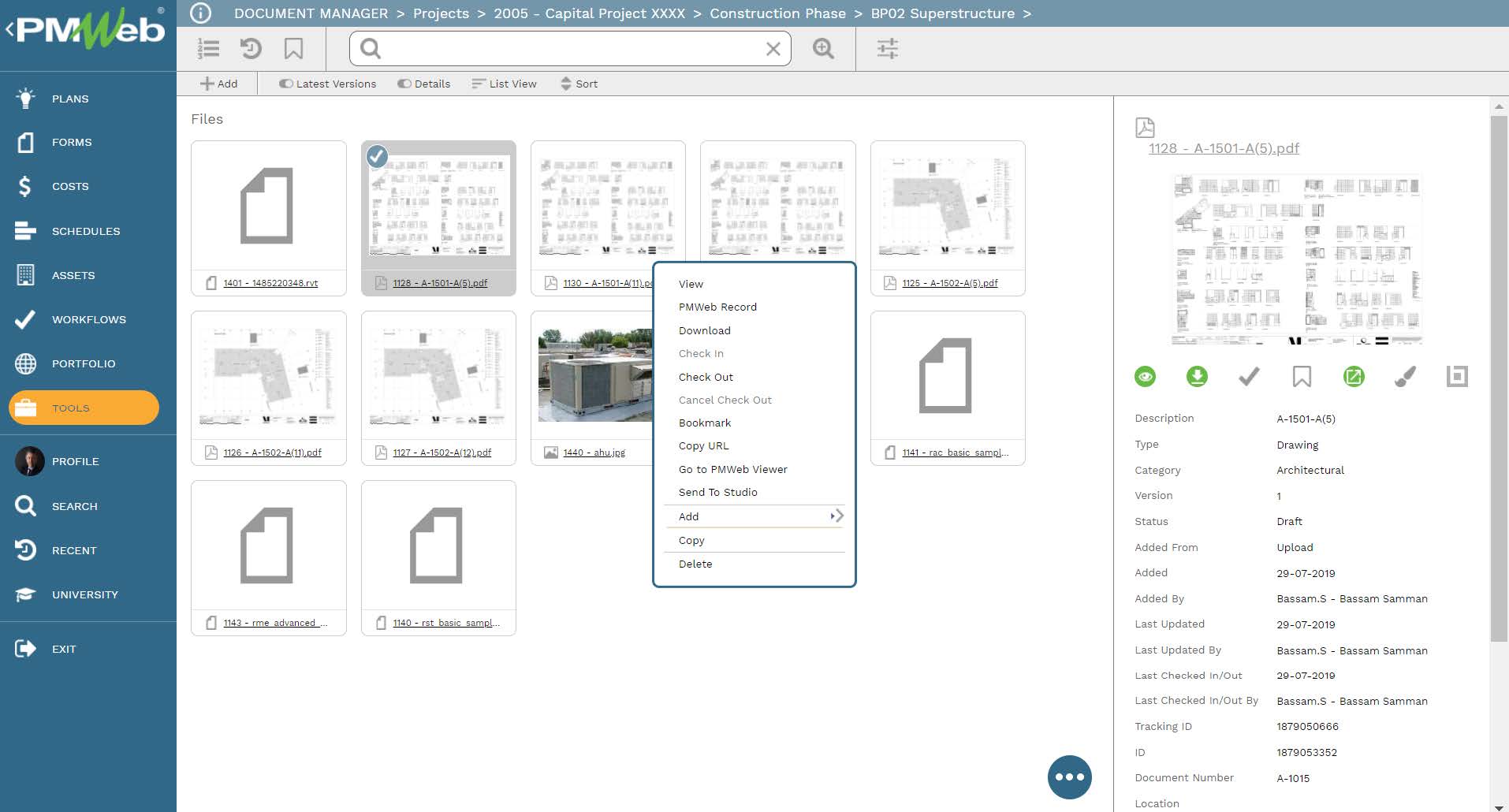 PMWeb 7 7 Document Manager Projects Capital Project Construction Phase BP02 Superstructure 
