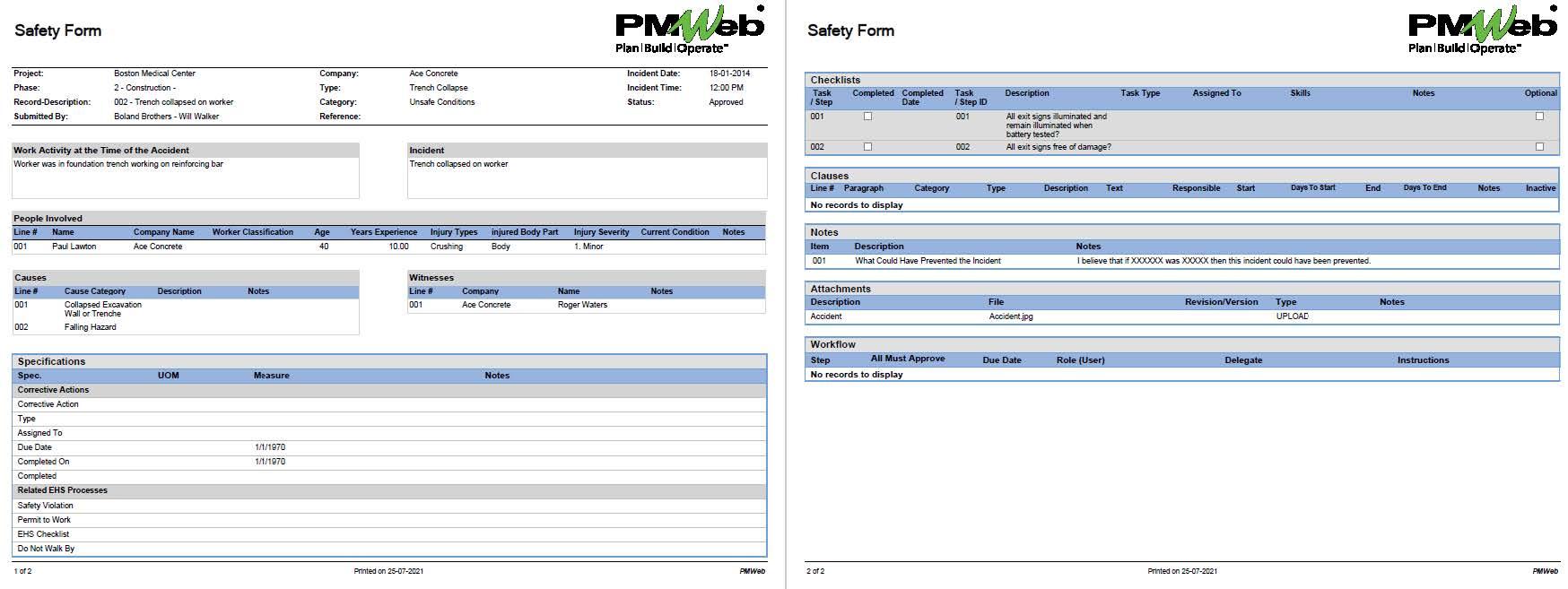 PMWeb 7 Safety Form