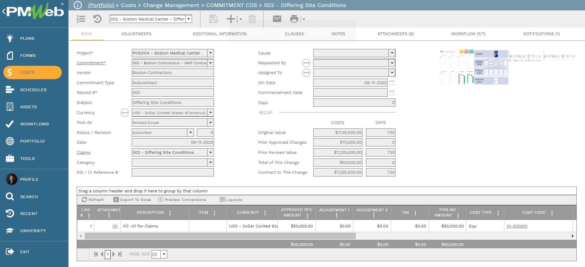 PMWeb 7 Costs Change Managment Commitment COS Differing Site Conditions
Main 