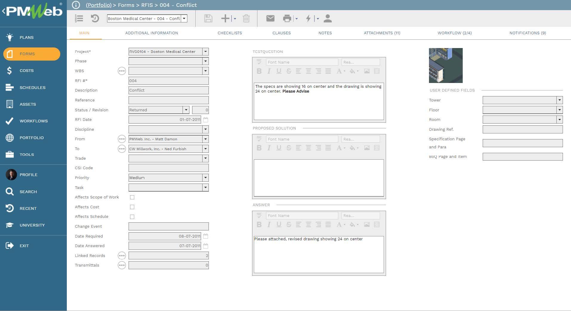 PMWeb 7 Forms RFIS Conflict 
Main 