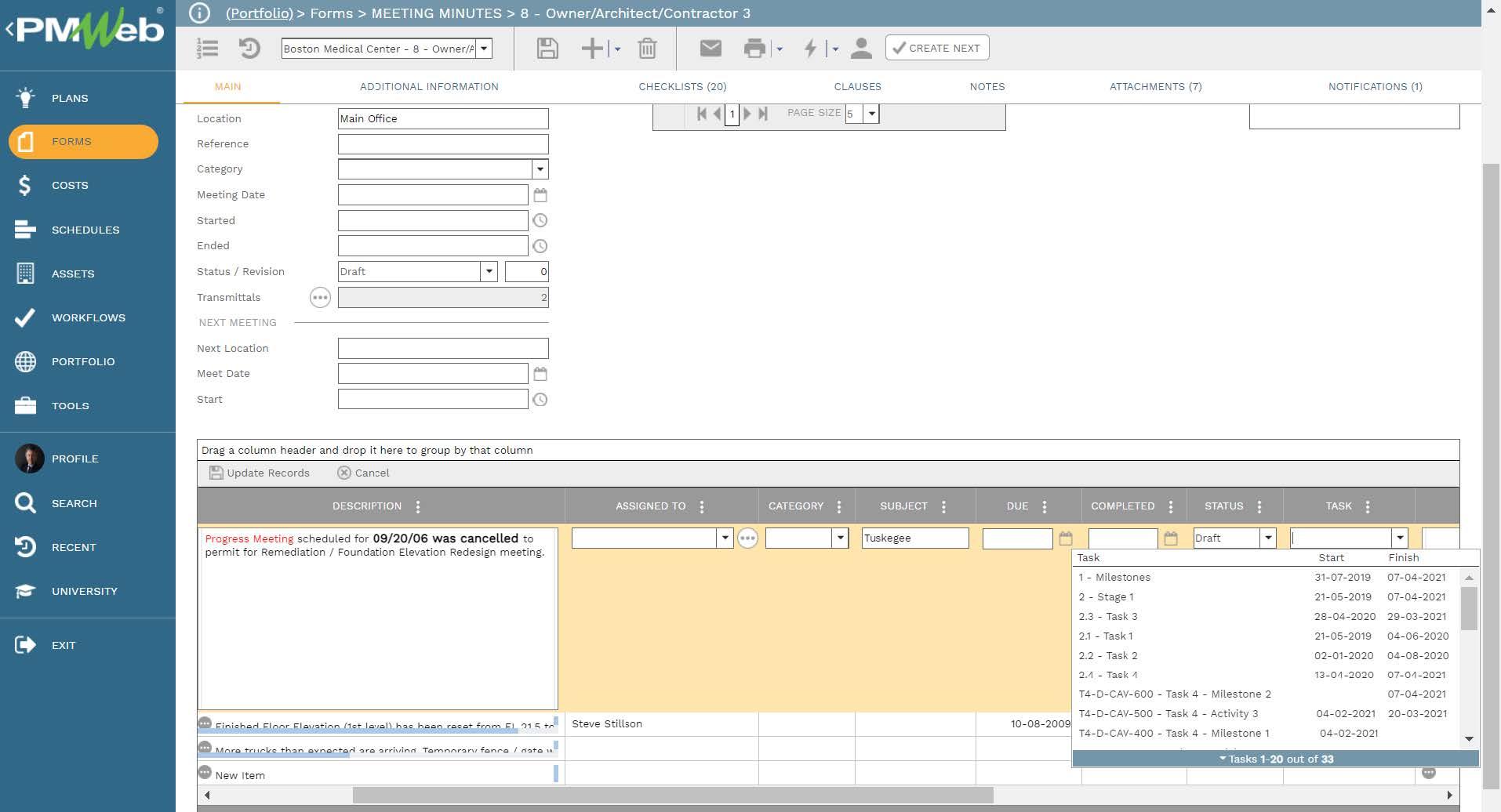 PMWeb 7 Forms Meeting Minutes Owner/Architect/Contractor
Main