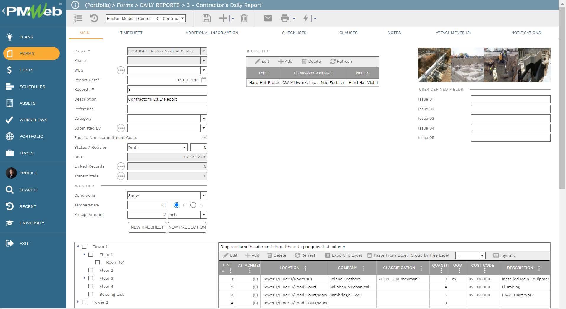 PMWeb 7 Forms Daily Reports Contractors Daily Report
Main 