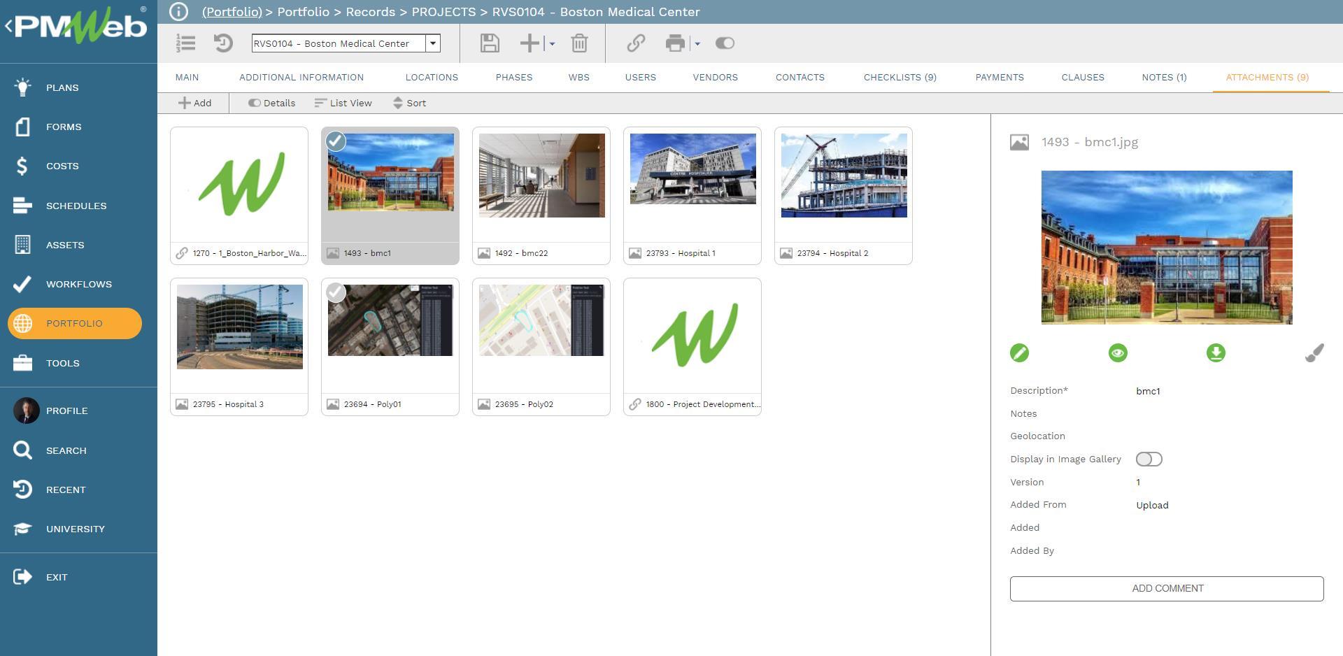 PMWeb 7 Portfolio Records Projects Boston Medical Center 
Attachements 