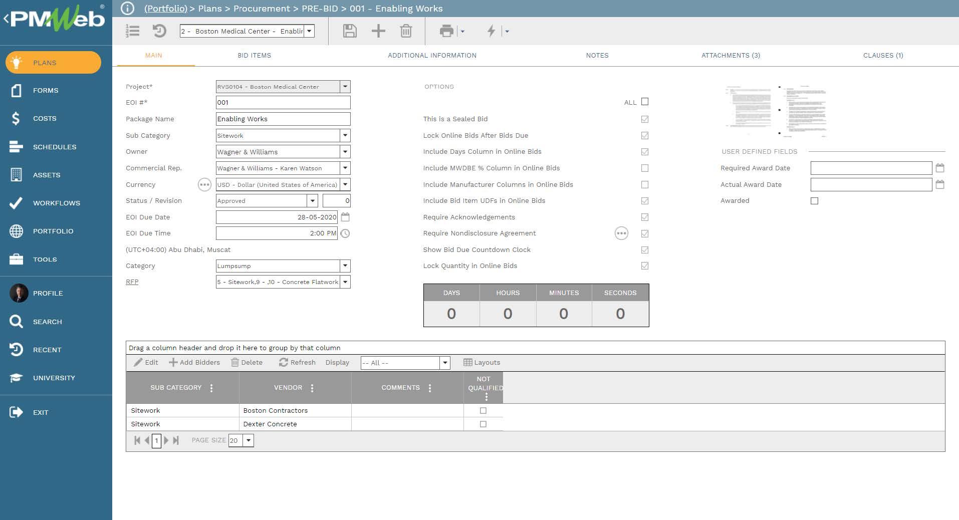 PMWeb 7 Plans Procurement Pre-Bid Enabling Works
Main
