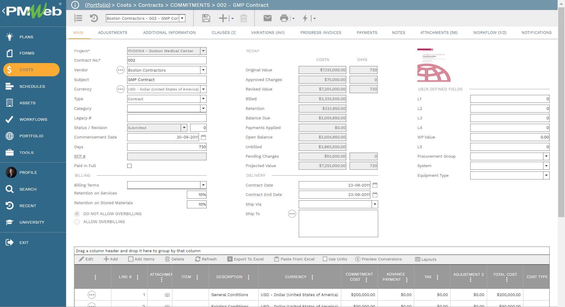 PMWeb 7 Costs Contracts Commitments GMP Contract
Main
