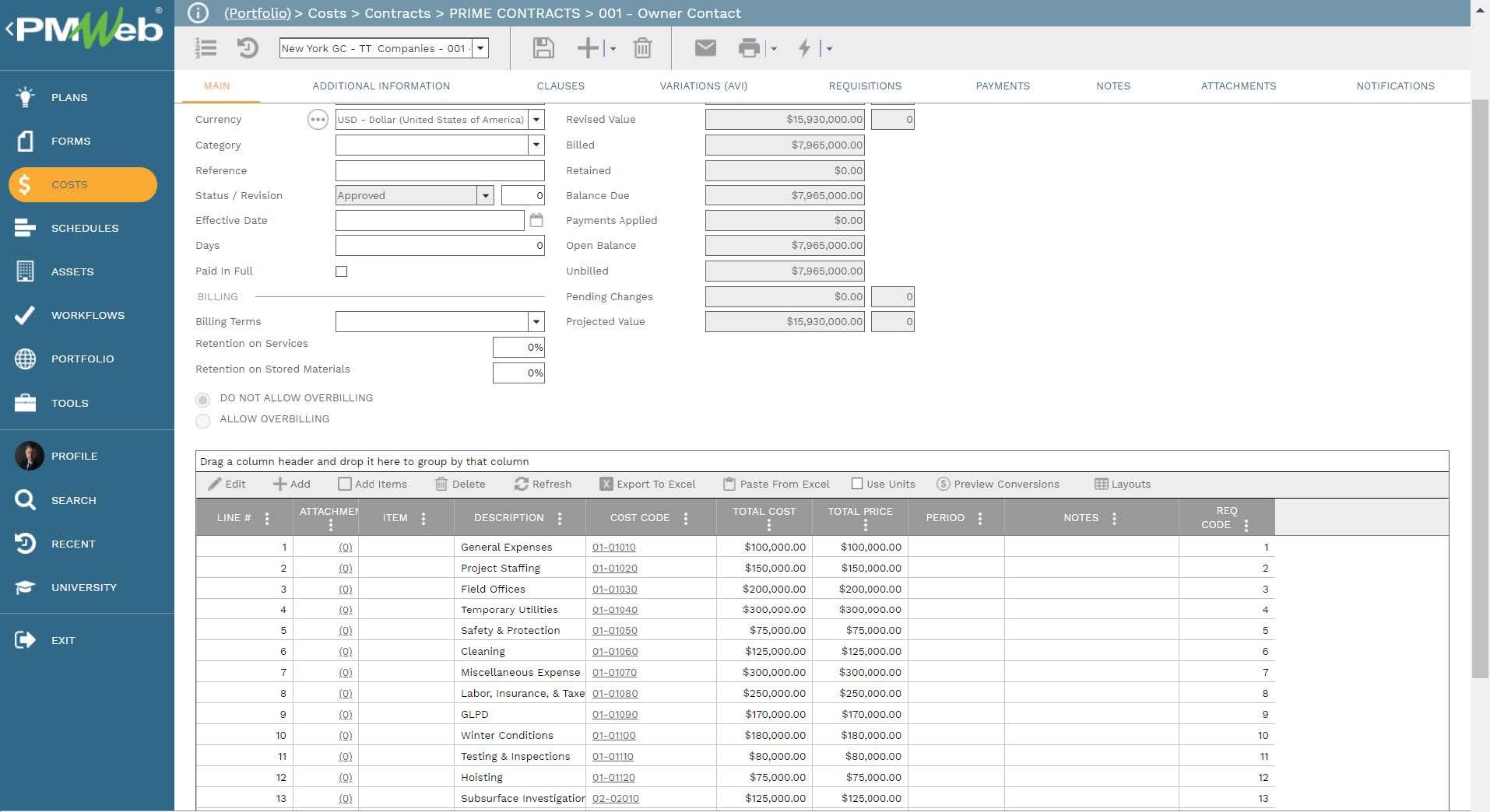 PMWeb 7 Costs Contracts Prime Contracts Owner Contact 
Main