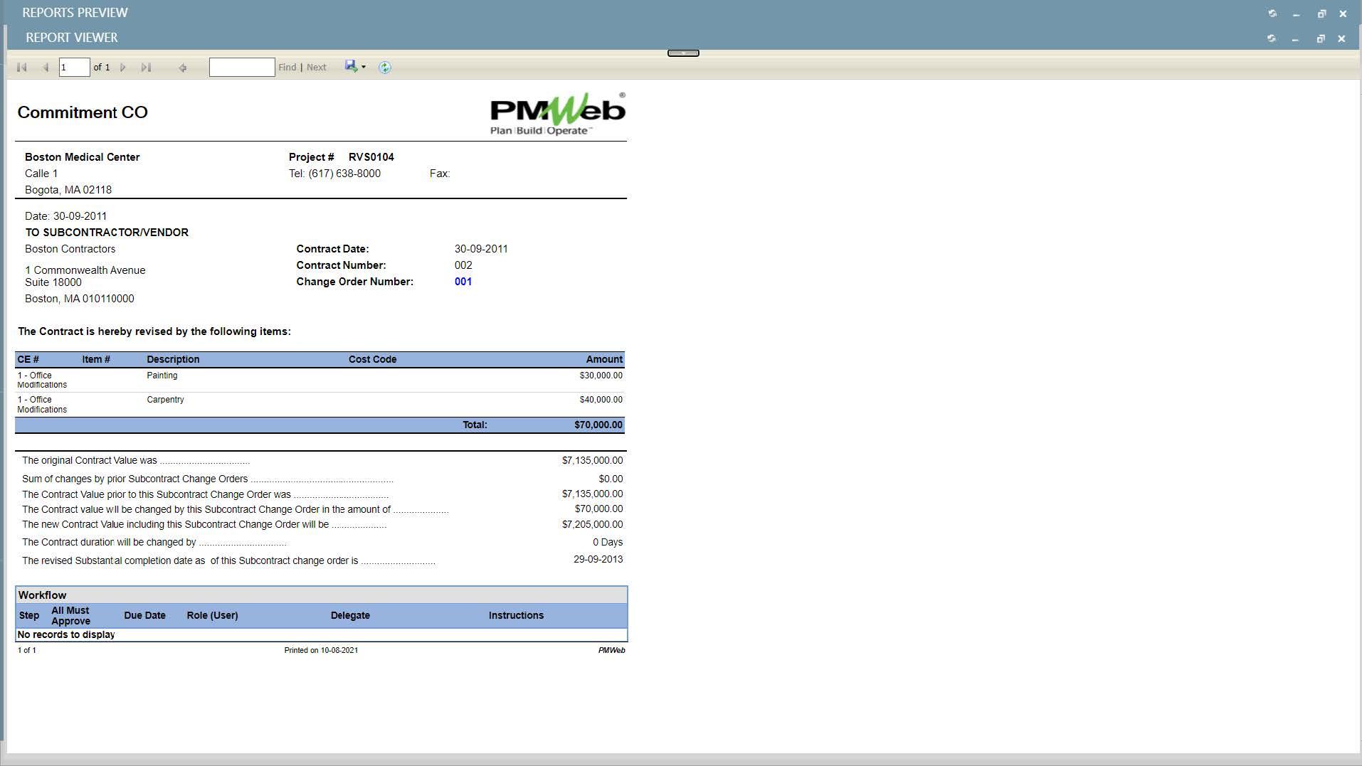 PMWeb 7 Reports Preview
Report Viewer
Commitment CO