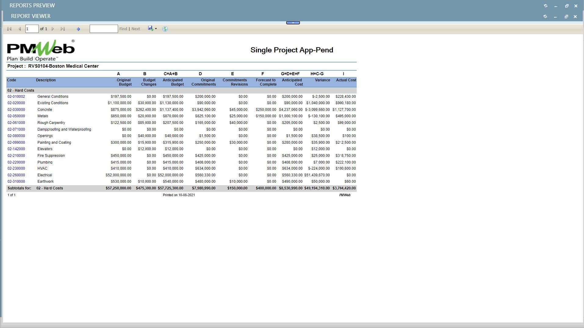 PMWeb 7 Reports Preview Report Viewer 
Single Project App-Pend 