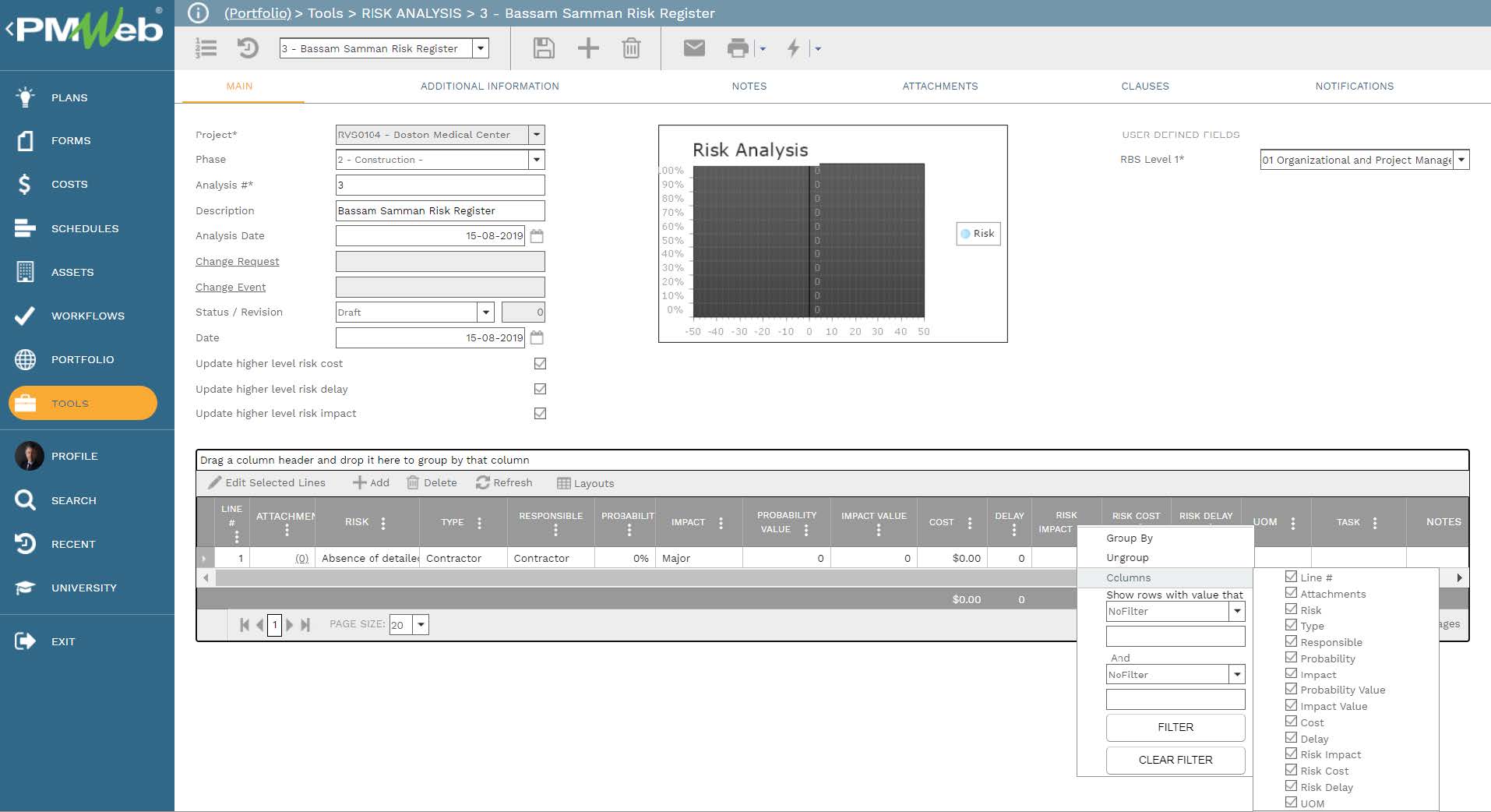 PMWeb 7 Tools Risk Analysis Bassam Samman Risk Register 
Main