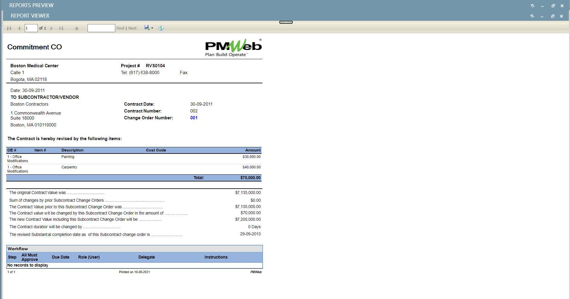 PMWeb 7 Reports Preview Report Viewer 
Commitment CO