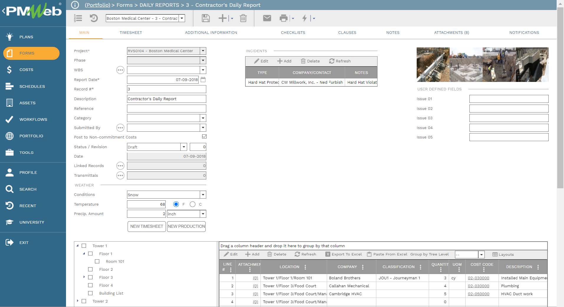 PMWeb 7 Forms Daily Reports Contractor's Daily Report
Main