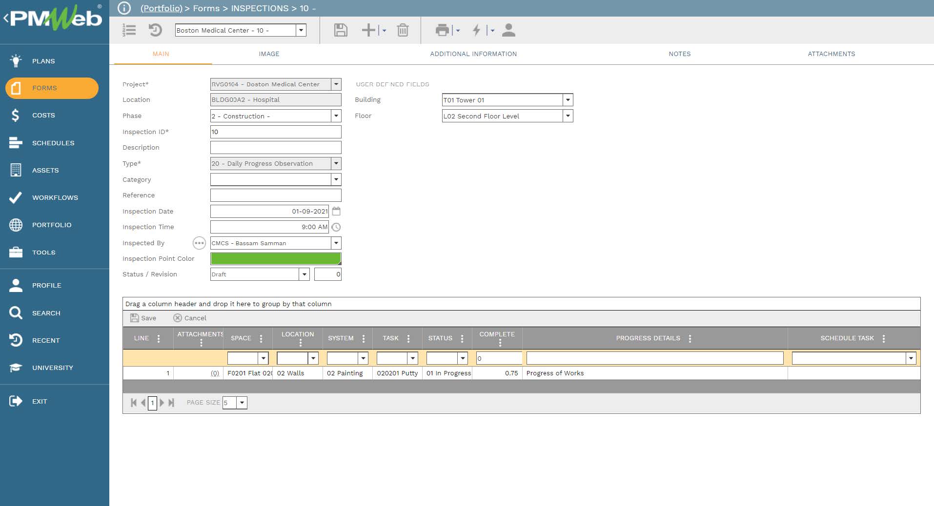 PMWeb 7 Forms Inspections
Main