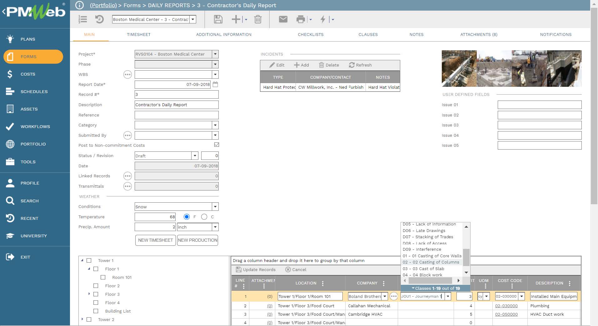 PMWeb 7 Forms Daily Reports Contractors Daily Report
Main