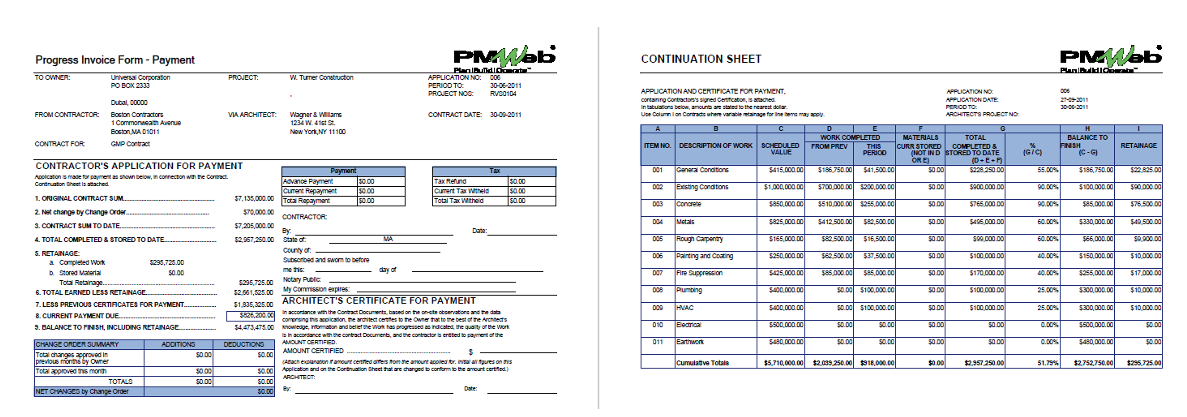 PMWeb 7 Progress Invoice Form Payment
Continuation Sheet