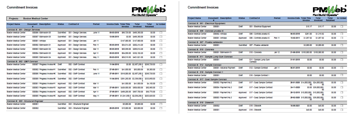 PMWeb 7 Commitment Invoices