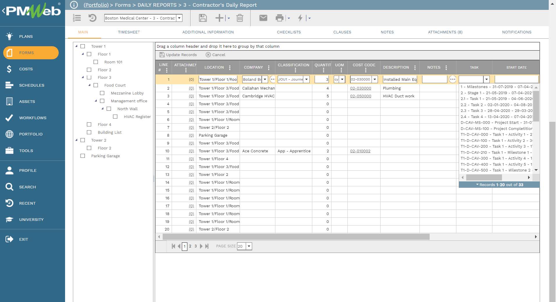 PMWeb 7 Forms Daily Reports Contractor's Daily Report 
Main 