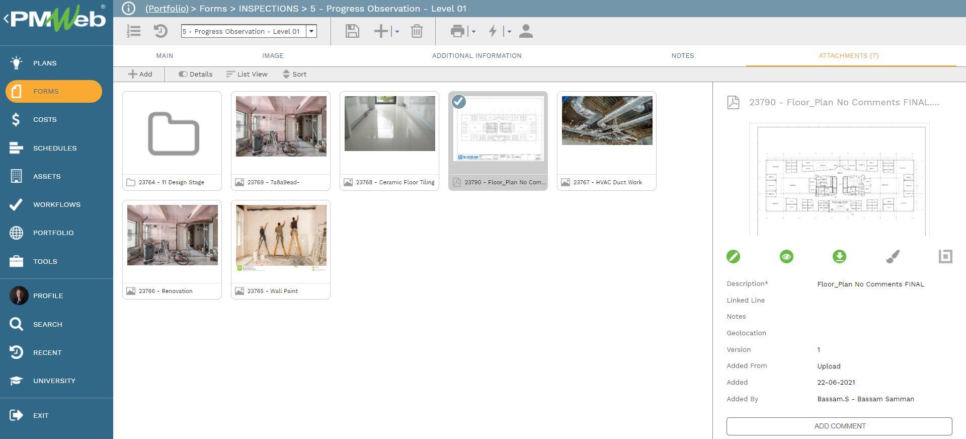 PMWeb 7 Forms Inspections Progress Observation Level 01
Attachments