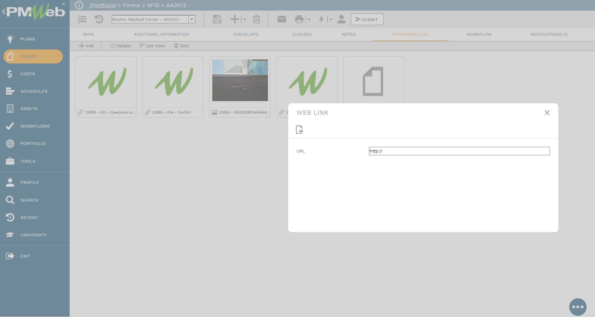 PMWeb 7 Forms RFIs Attachment
web Link