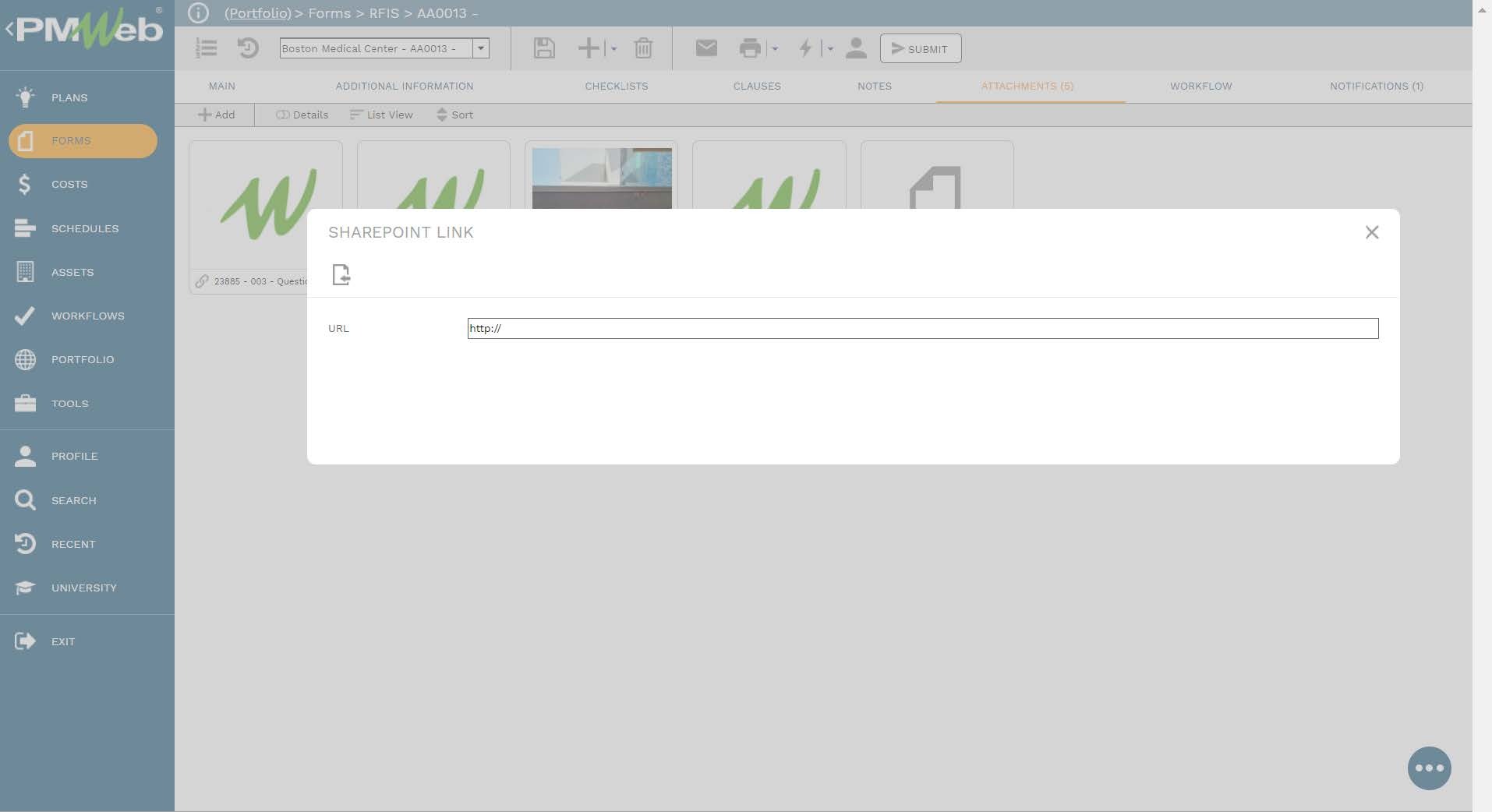 PMWeb 7 Forms RFIs Attachment
Sharepoint Link