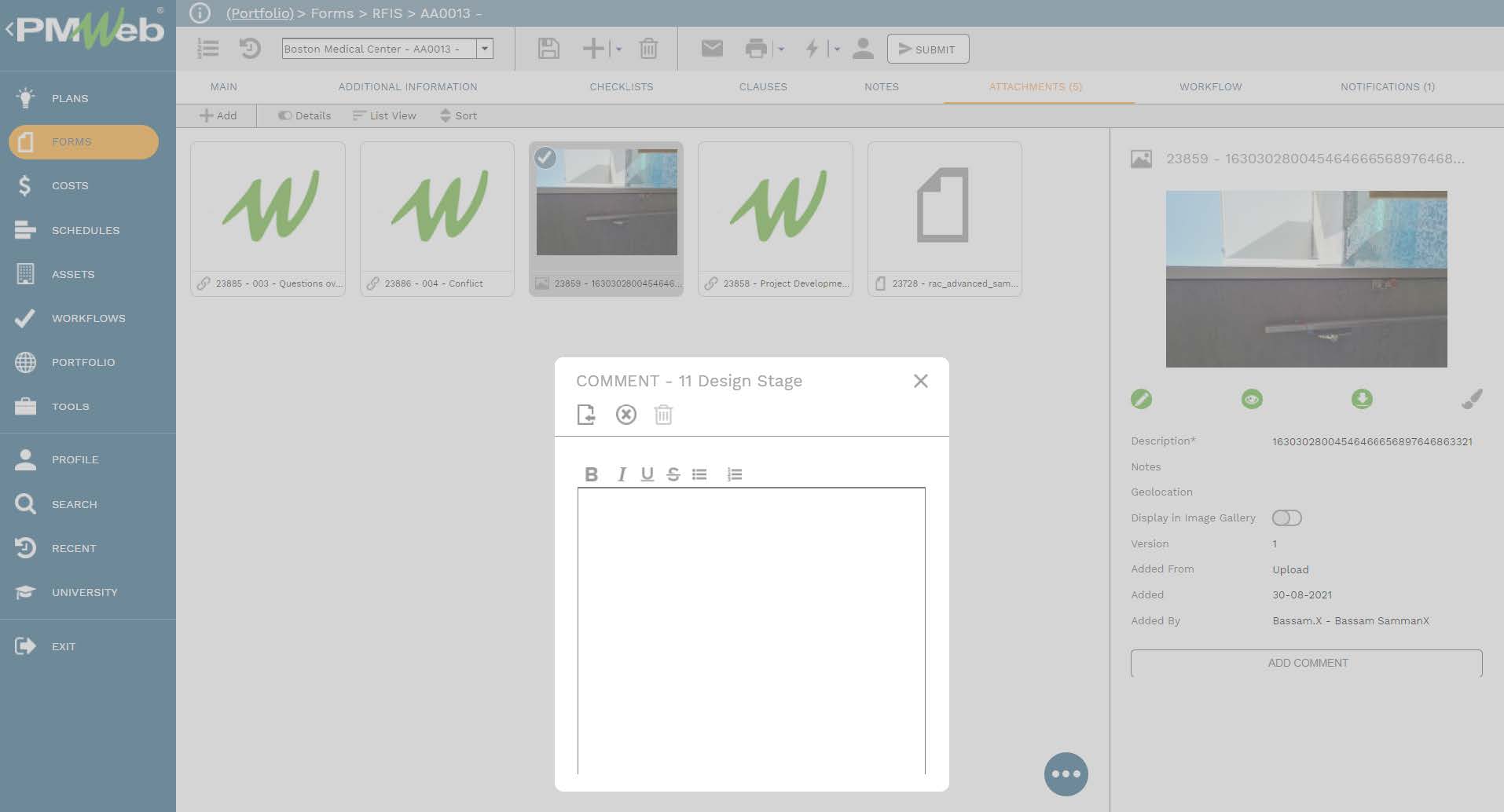 PMWeb 7 Forms RFIs Attachments
Commet Design