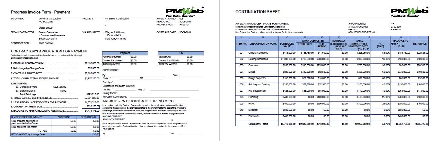 PMWeb 7 Progress Invoice Form Payment
Continuation Sheet