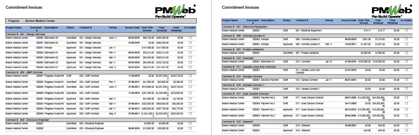 PMWeb 7 Commitment Invoices