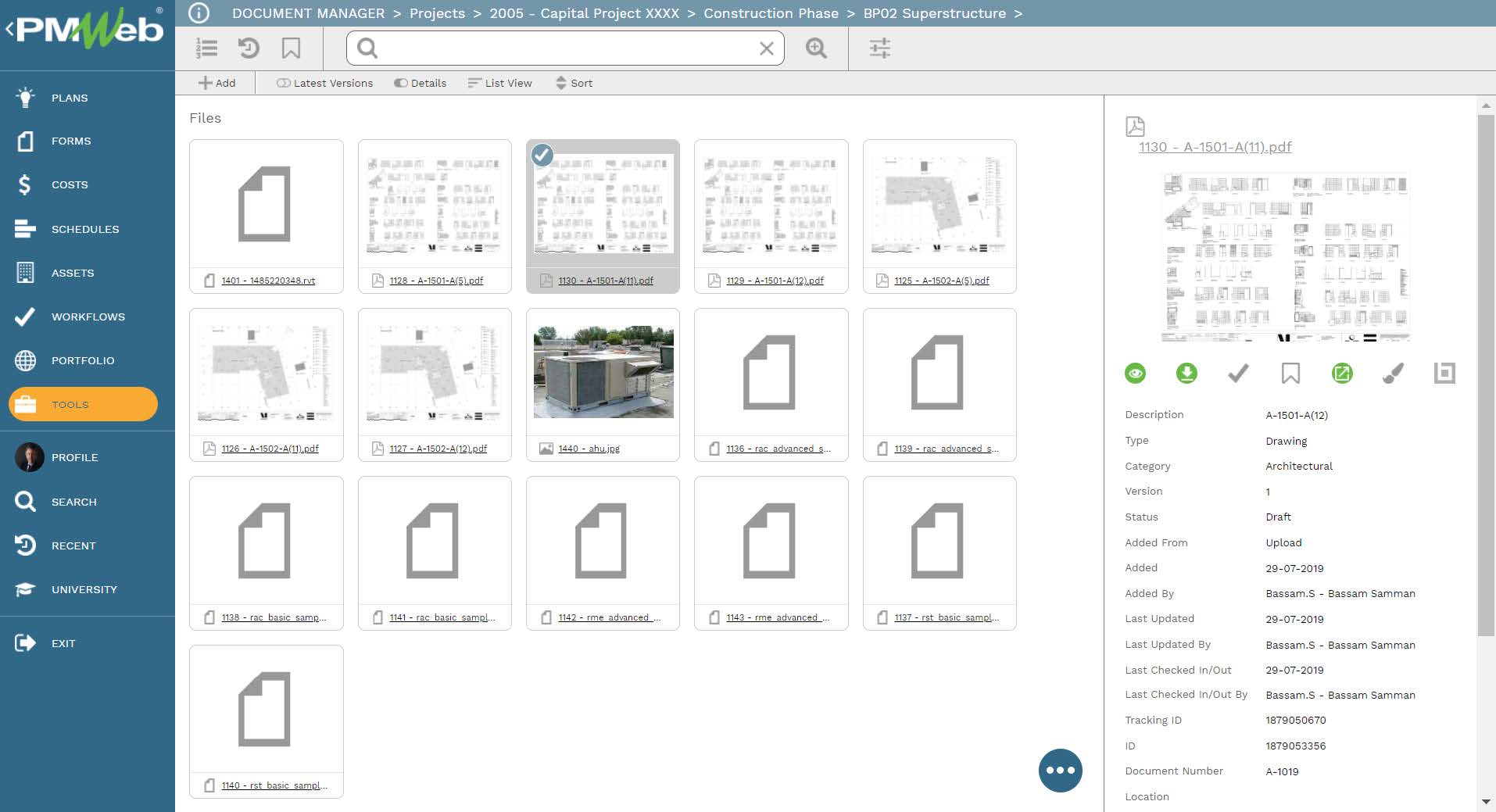 PMWeb 7 Document Manager Projects Capital Projects Construction Phase BP02 Superstructure