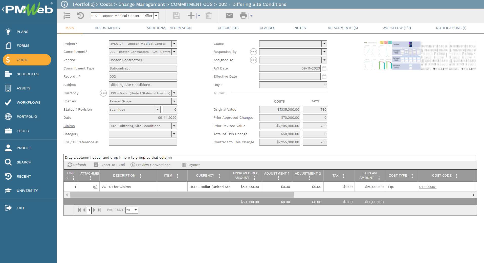 PMWeb 7 Costs Change Managment Commitment VOS Differing Site Conditions
Main