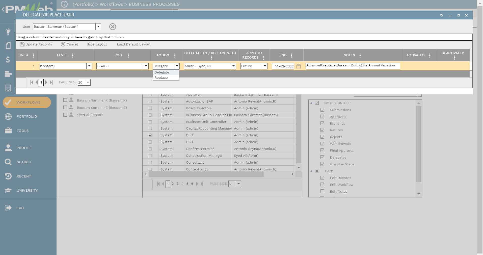 PMWeb 7 Workflow Business Processes (BPM)
Delegate/Replace User