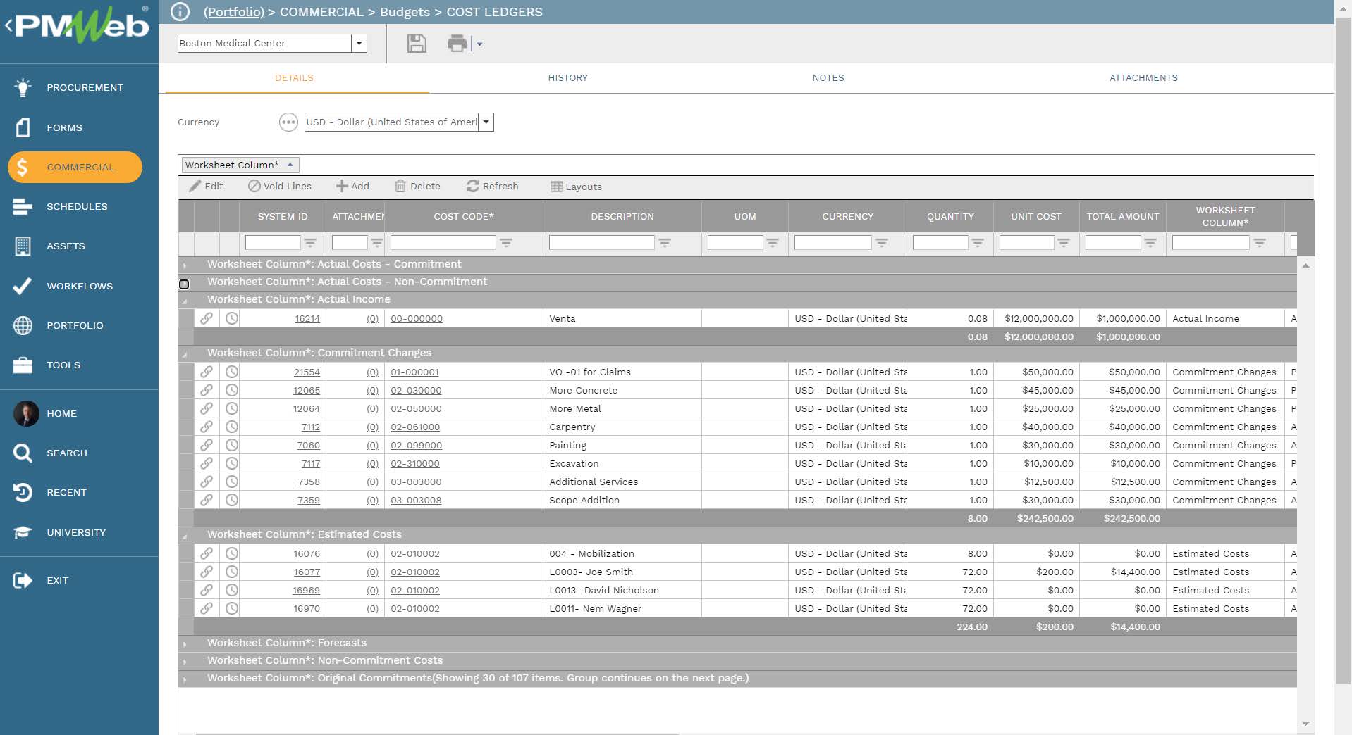 PMWeb Commercial Budgets Cost Ledgers
Details