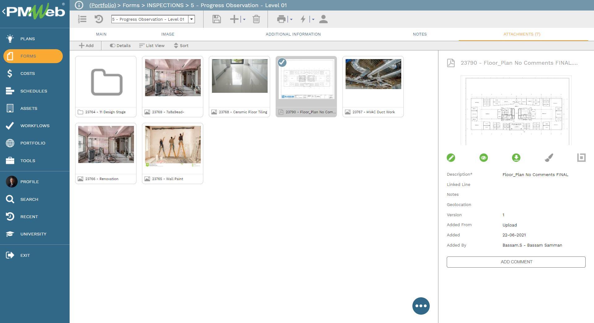 PMWeb 7 Forms Inspections Progress Observation Level 01
Attachments