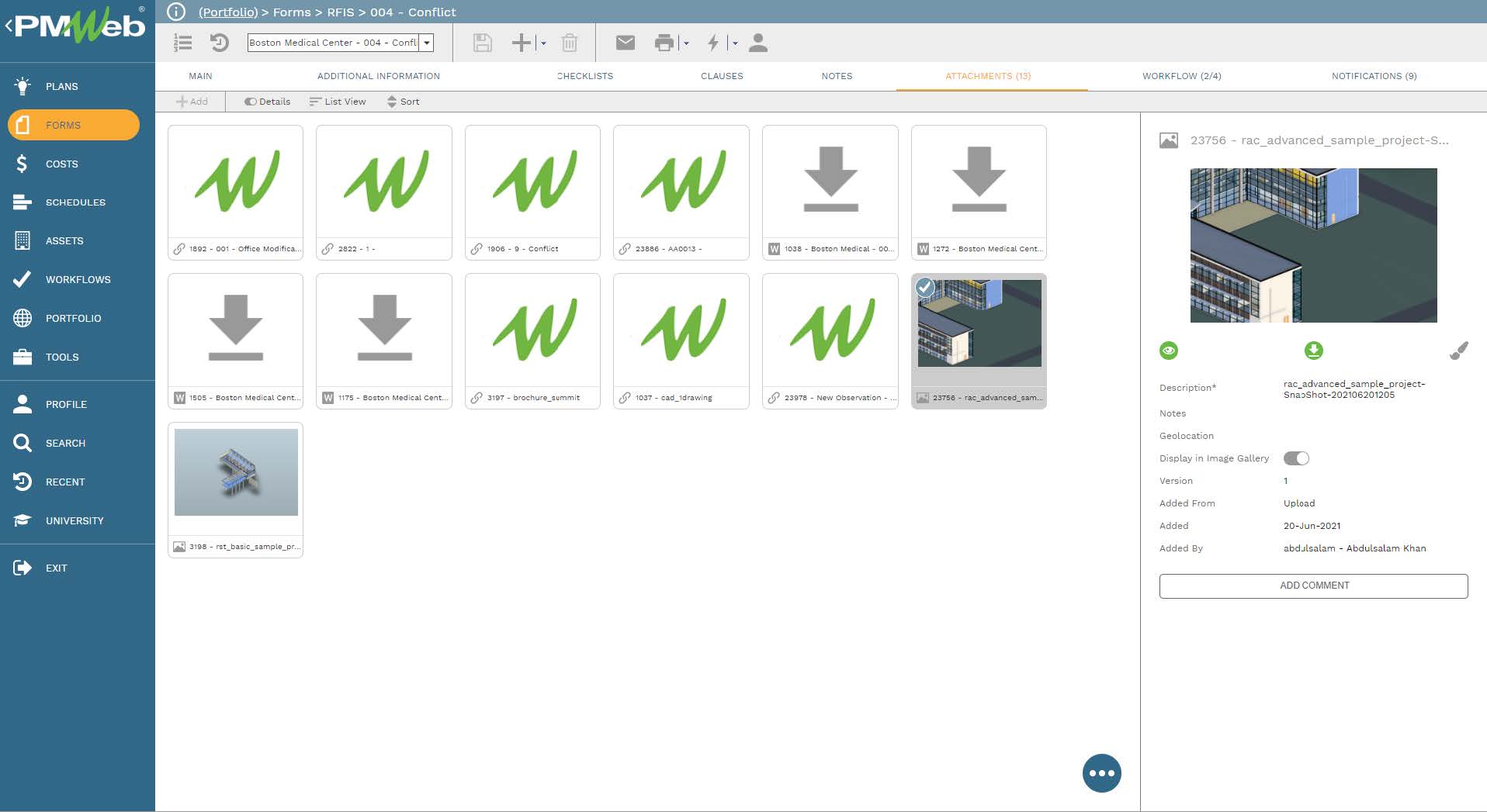 PMWeb 7 Forms RFIs Conflict
Attachment