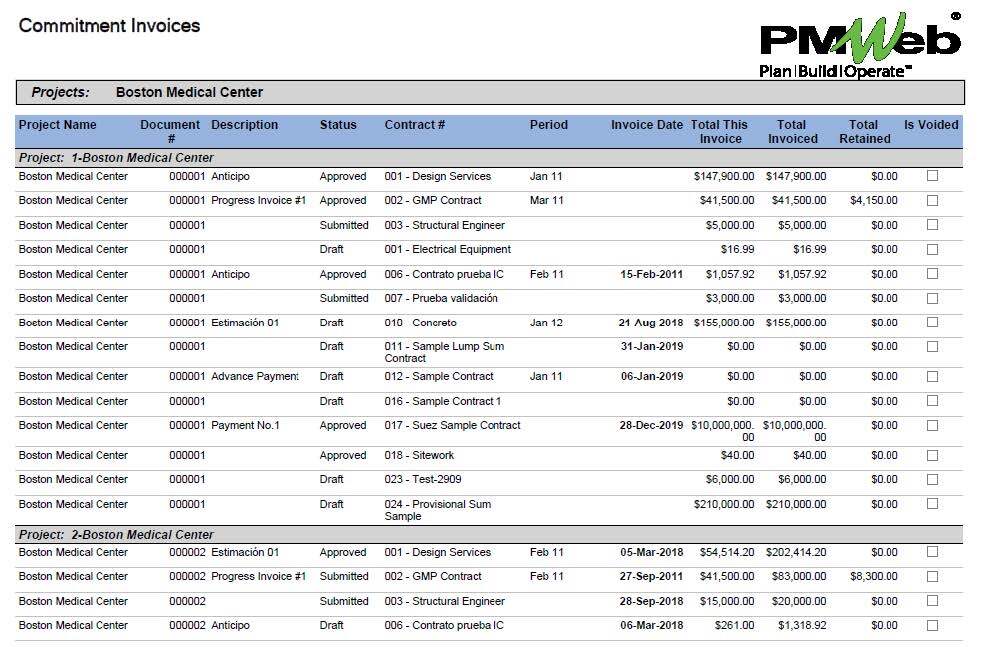 PMWeb 7 Commitment Invoices