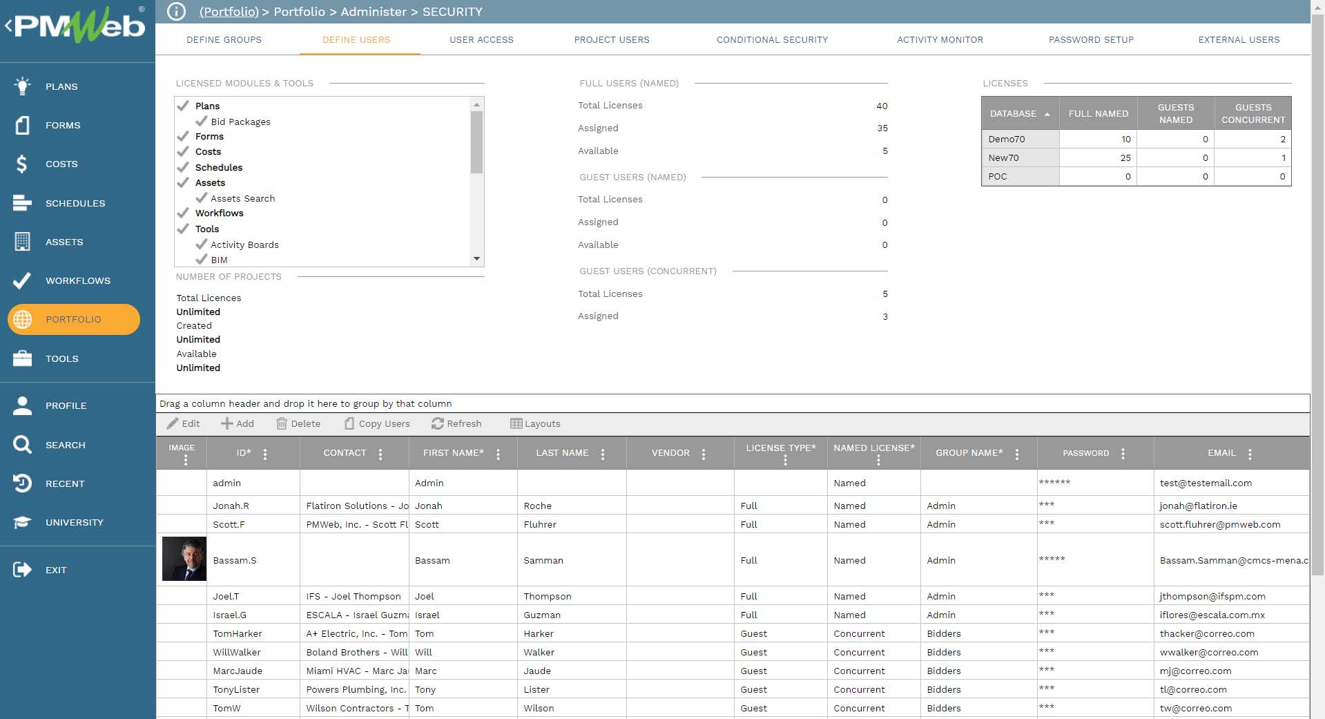 PMWeb 7 Portfolio Administer Security
Define Users