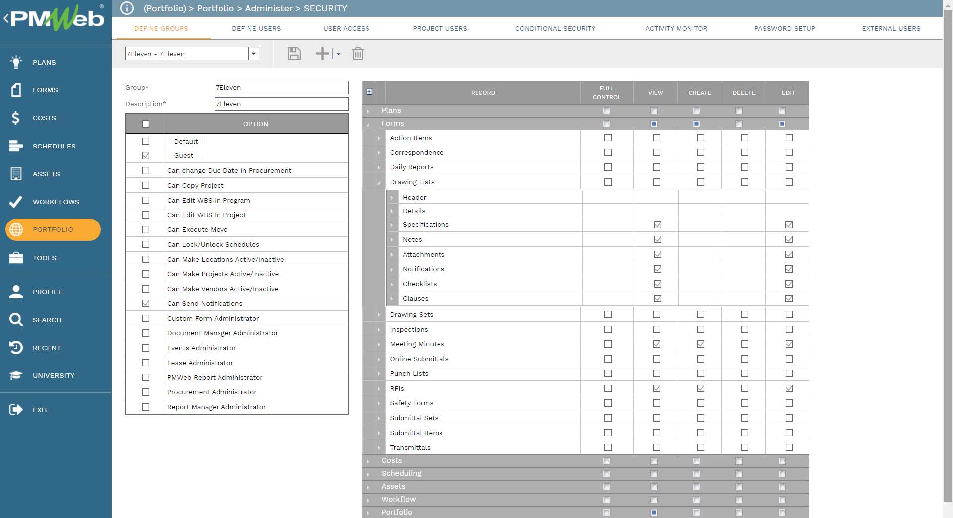 PMWeb 7 Portfolio Administer Security
Define Groups