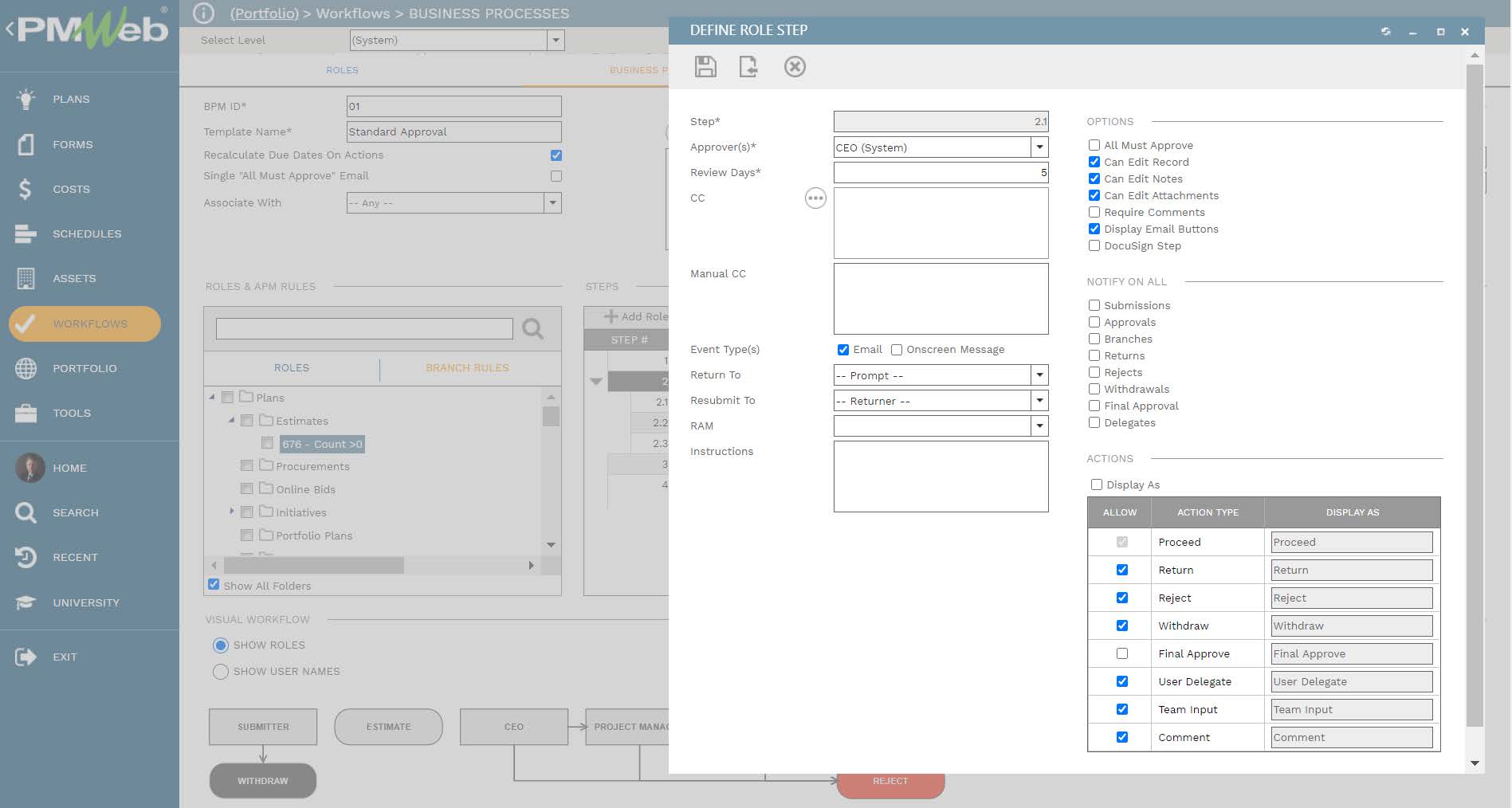 PMWeb 7 Workflows Business Processes
Define Role Step