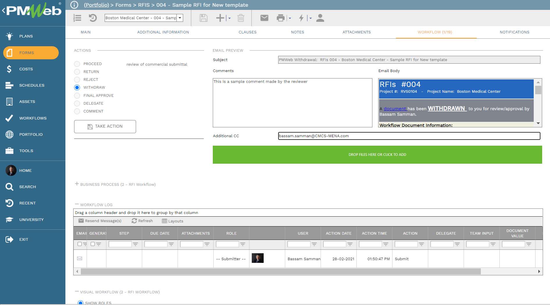 PMWeb 7 Forms RFIs Sample RFI for New Template
Workflow
