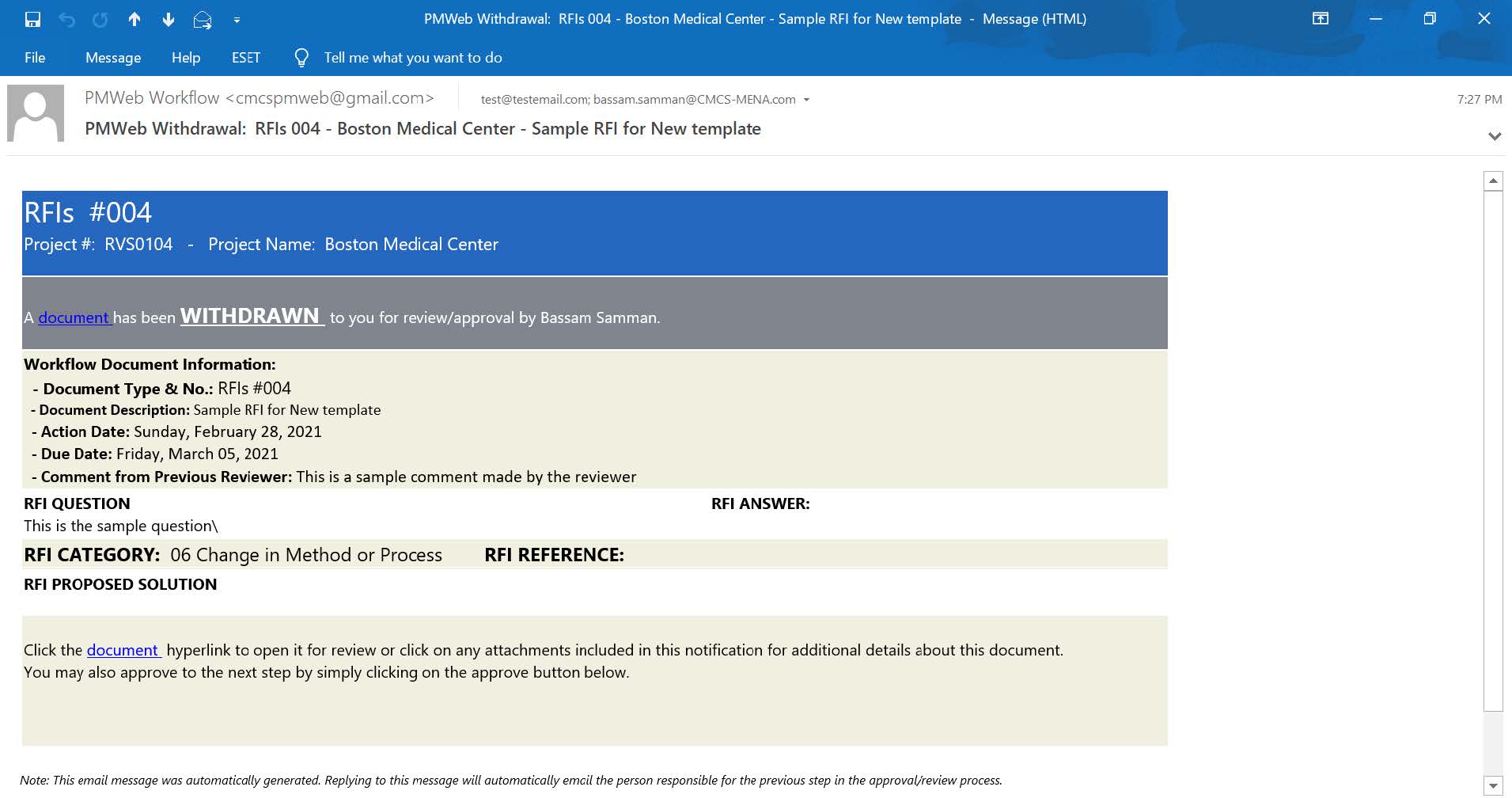PMWeb 7 Withdrawal RFIs Boston Medical Center Sample RFI for New Template