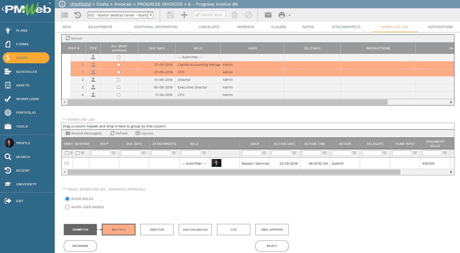 PMWeb 7 Costs Invoices Processes Invoices Progress Invoice
Workflow