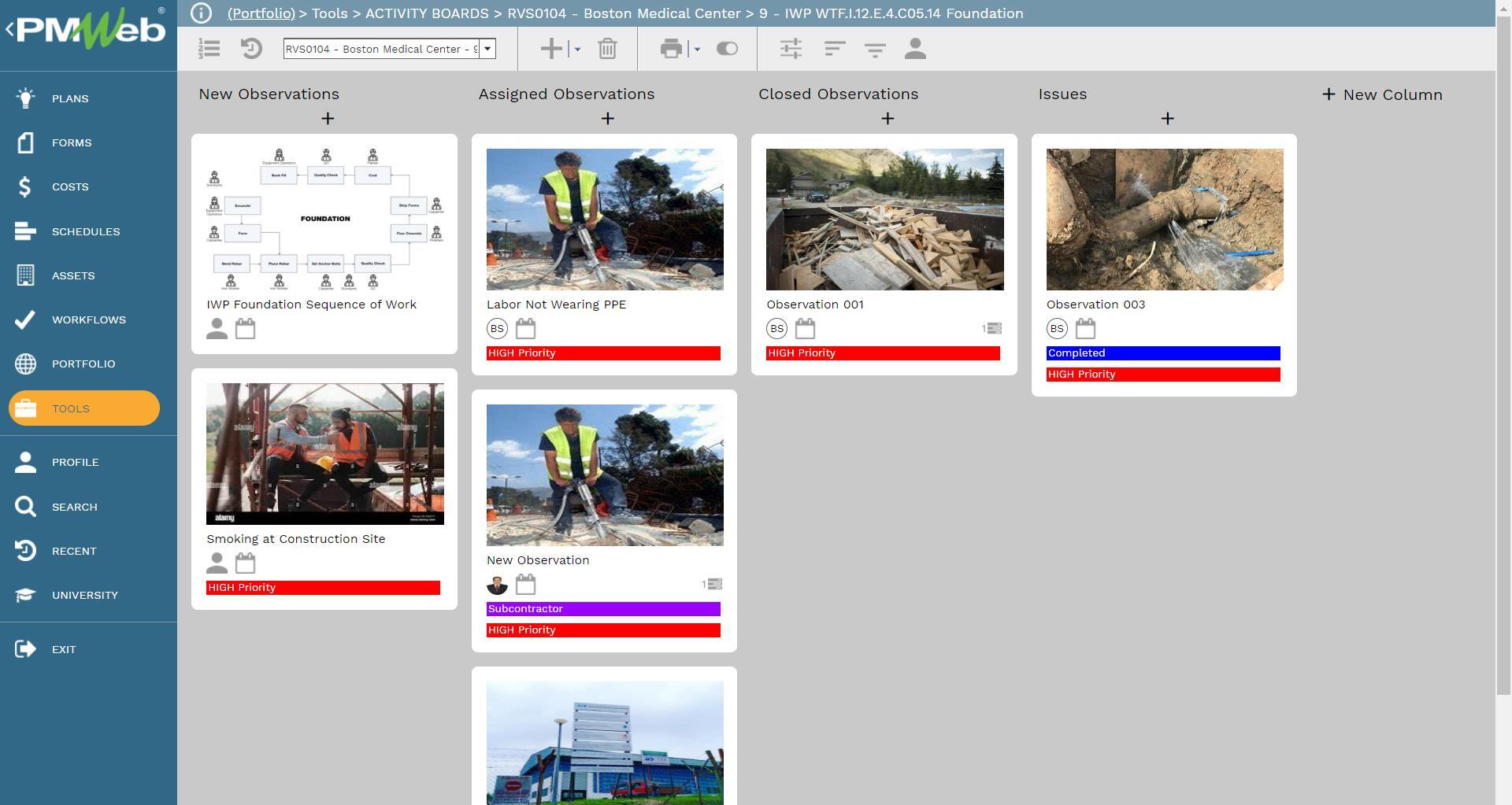 PMWeb 7 Tools Activity Boards Boston Medical Center IWP WTF.1.12.E.4.CO5.14 Foundation