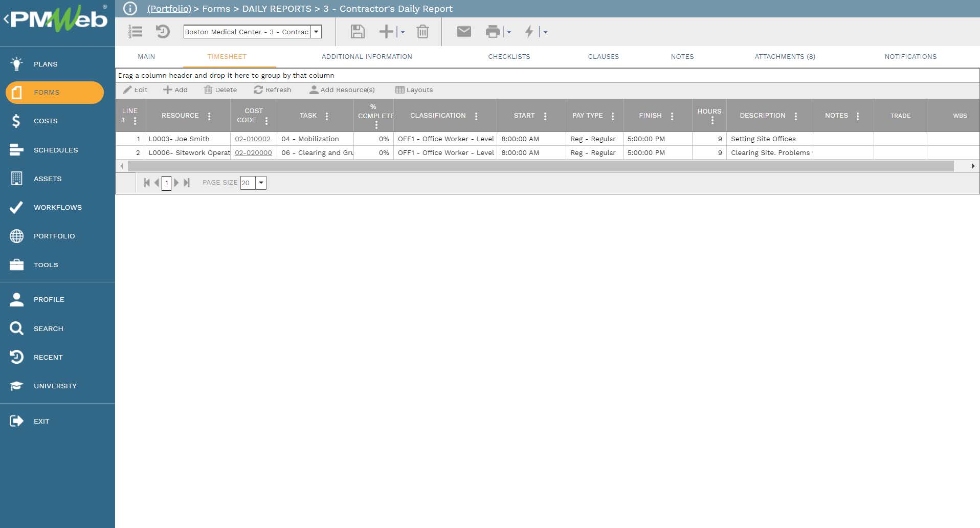 PMWeb 7 Forms Daily Reports Contractors Daily Report
Timesheet