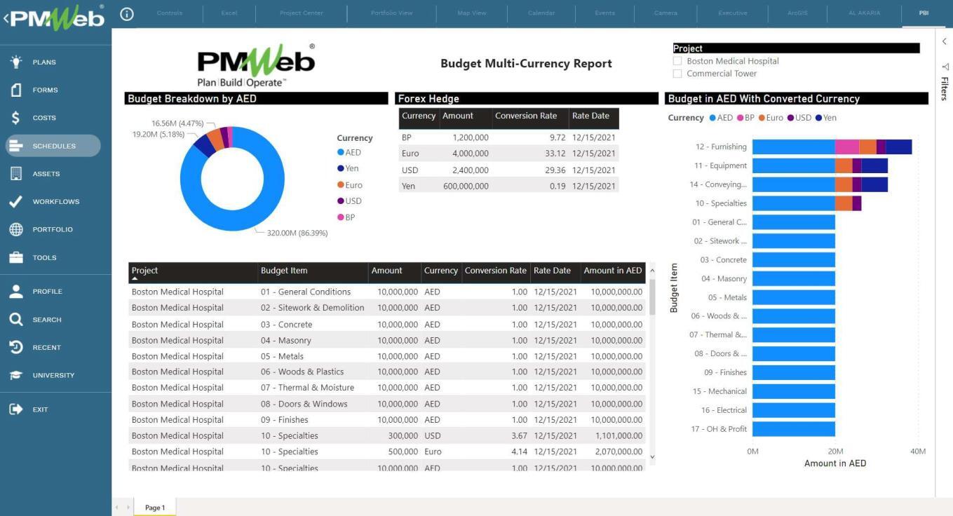 PMWeb 7 Budget Multi-Currency Report