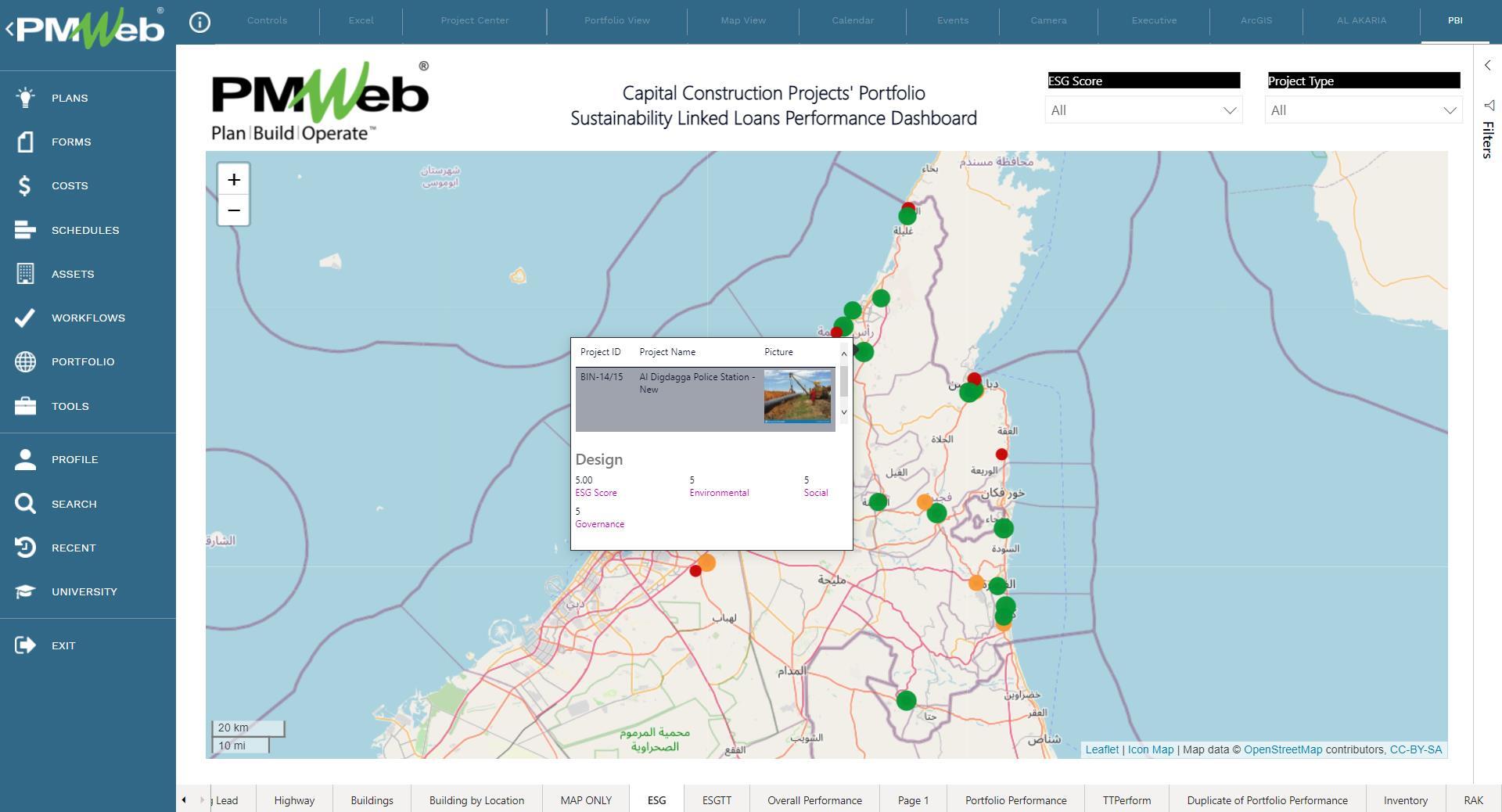PMWeb 7 Capital Construction Projects Portfolio Sustainability Linked Loans Performance Dashboard