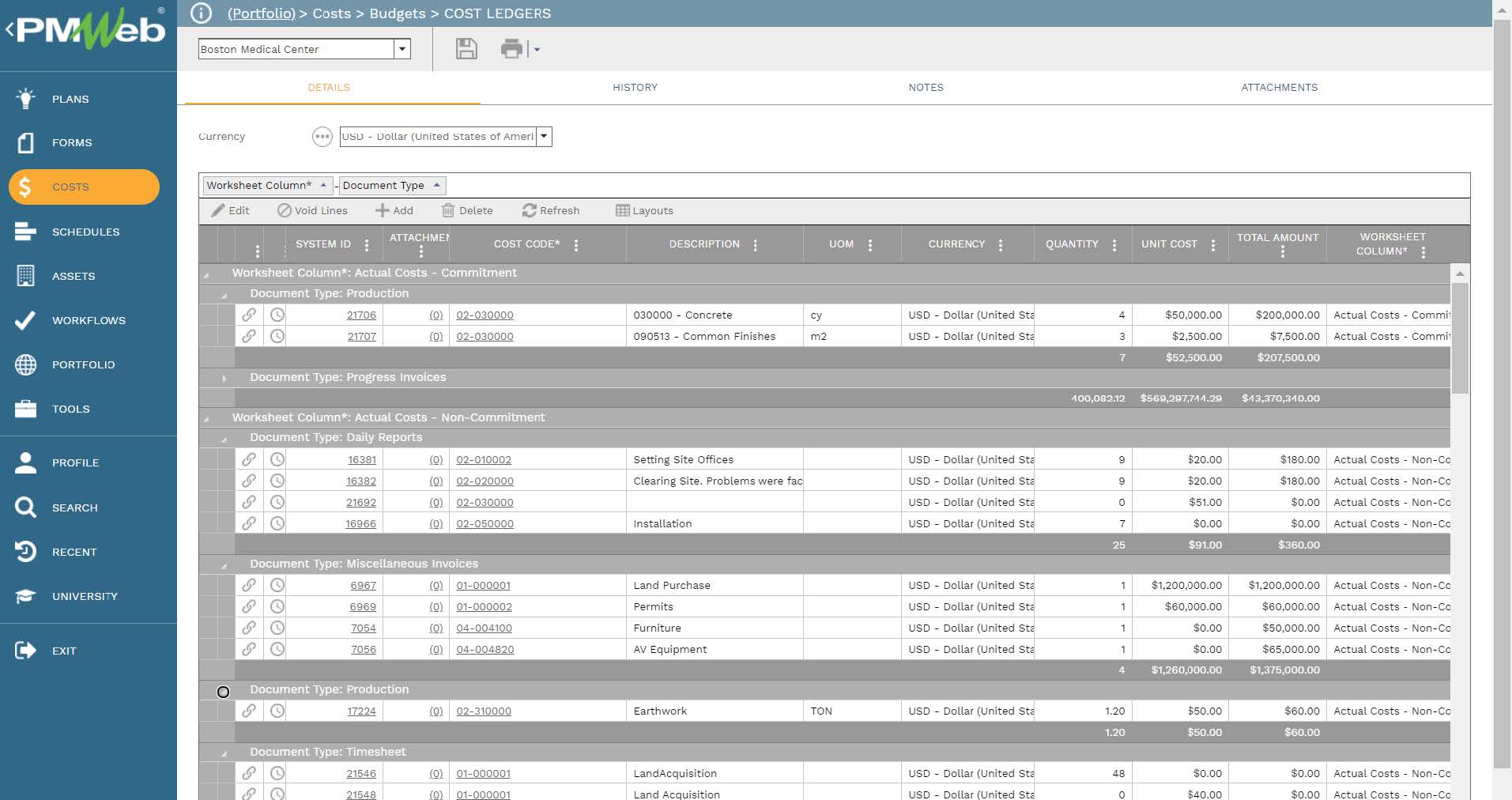 PMWeb 7 Costs Budgets Cost Ledgers
Details