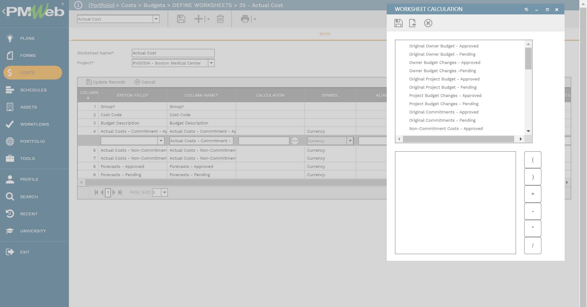 PMWeb 7 Costs Budgets Define Worksheets Actual Cost
Worksheet Calculation