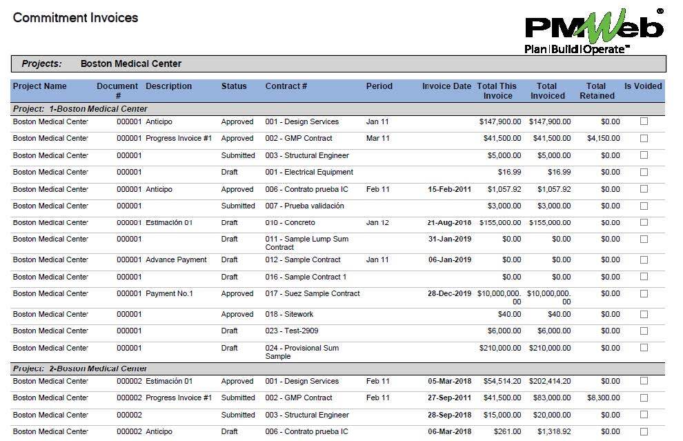 PMWeb 7 Commitment Invoices
